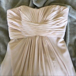 Champagne colored floor length chiffon dress